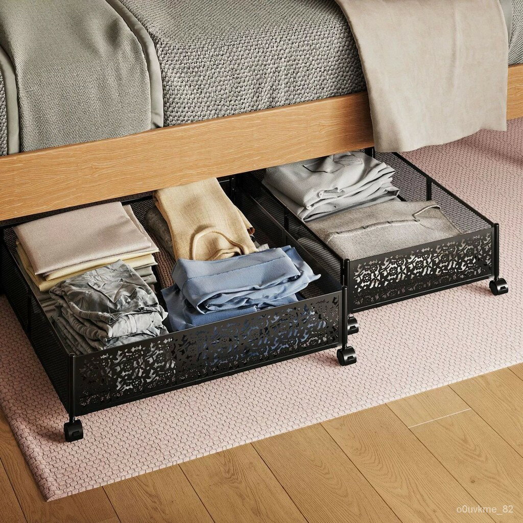 可折疊床底置物架沙髮下鐵藝儲物盒箱筐移動收納整理架組裝 ZUE1