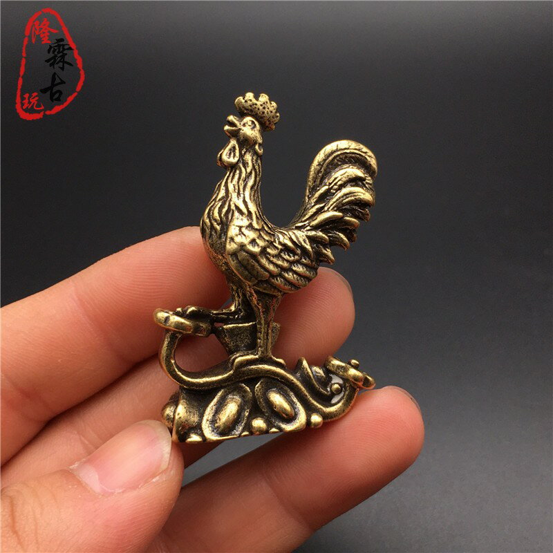黃銅實心招財如意公雞小擺件銅器復古一鳴驚人金雞報喜小銅器雜件