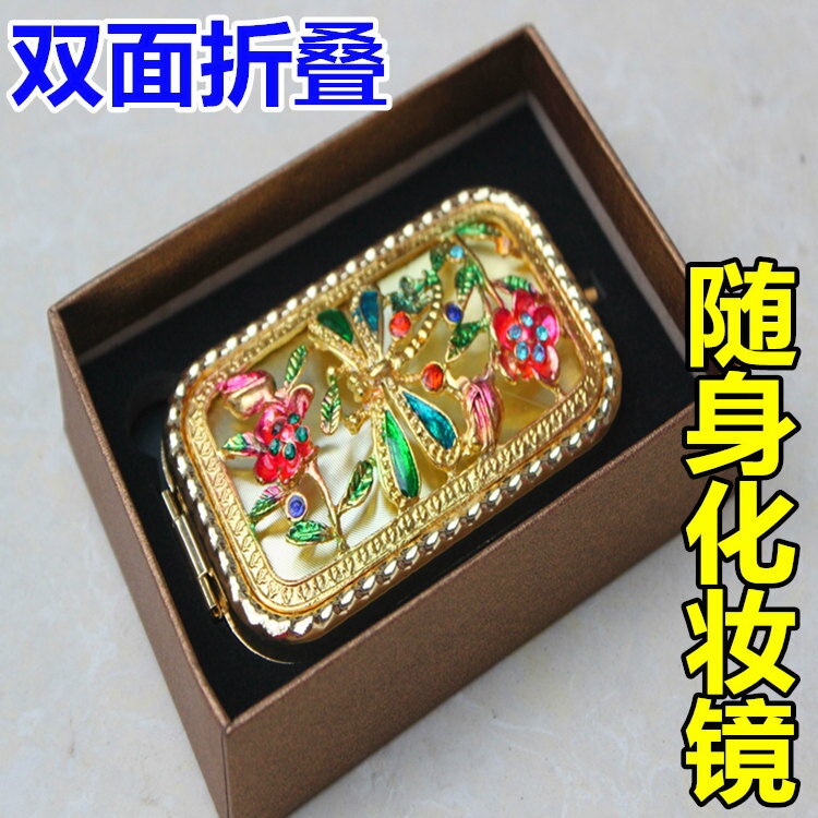 中國風梳妝小鏡子女化妝鏡隨身便攜小圓鏡折疊創意出國生日禮品鏡