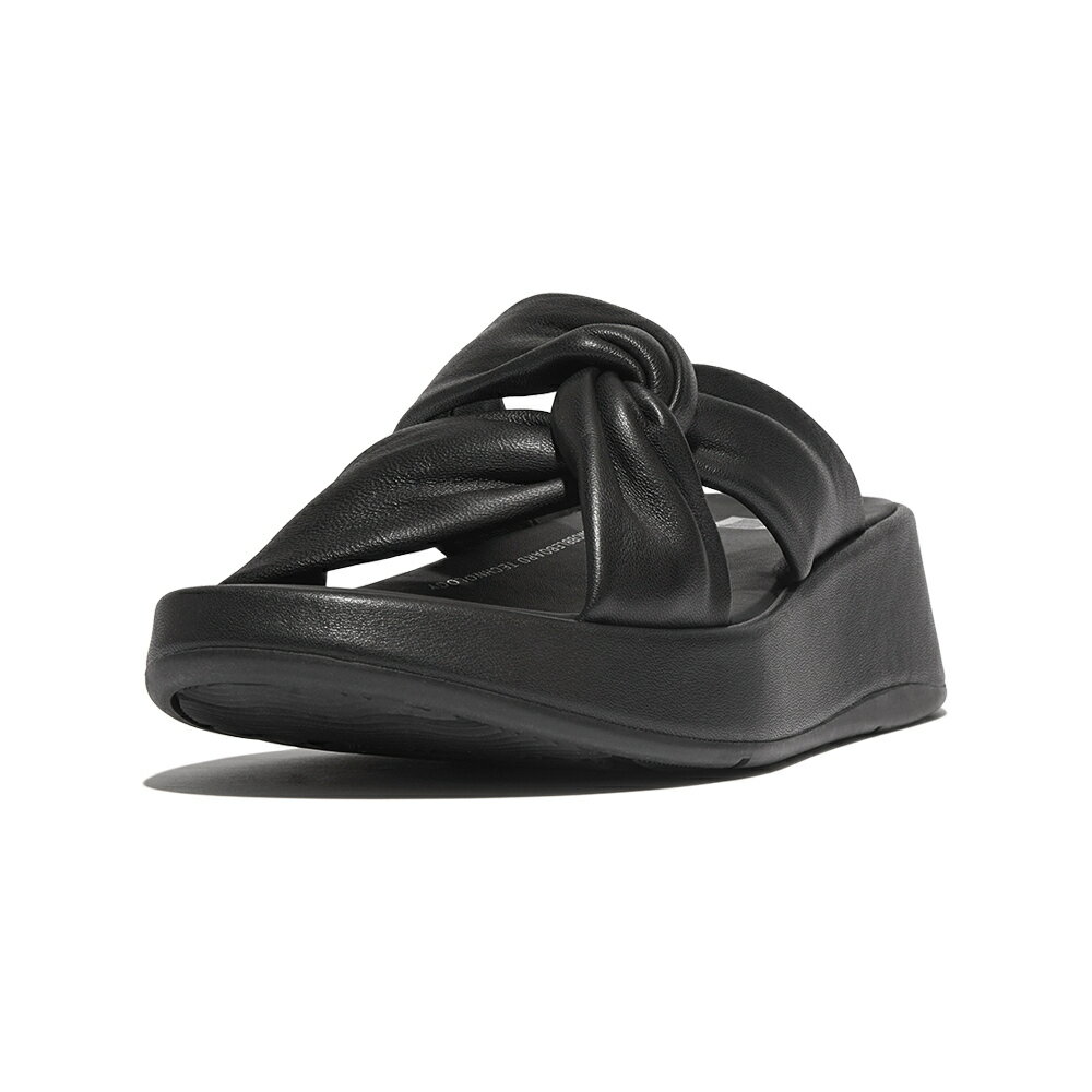 【fitflop】F-MODE 皮革交織扭紋厚底涼鞋-黑色