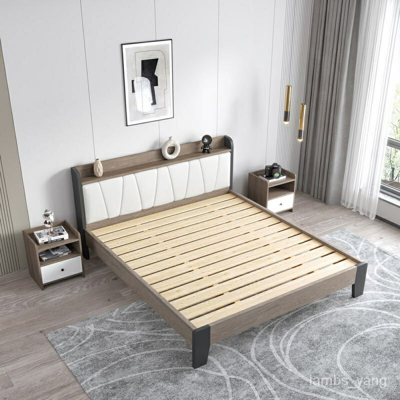 免運 床現代簡約1.2米實木單人床北歐式經濟型床架1.8m輕奢主臥雙人床 特價出 可開發票