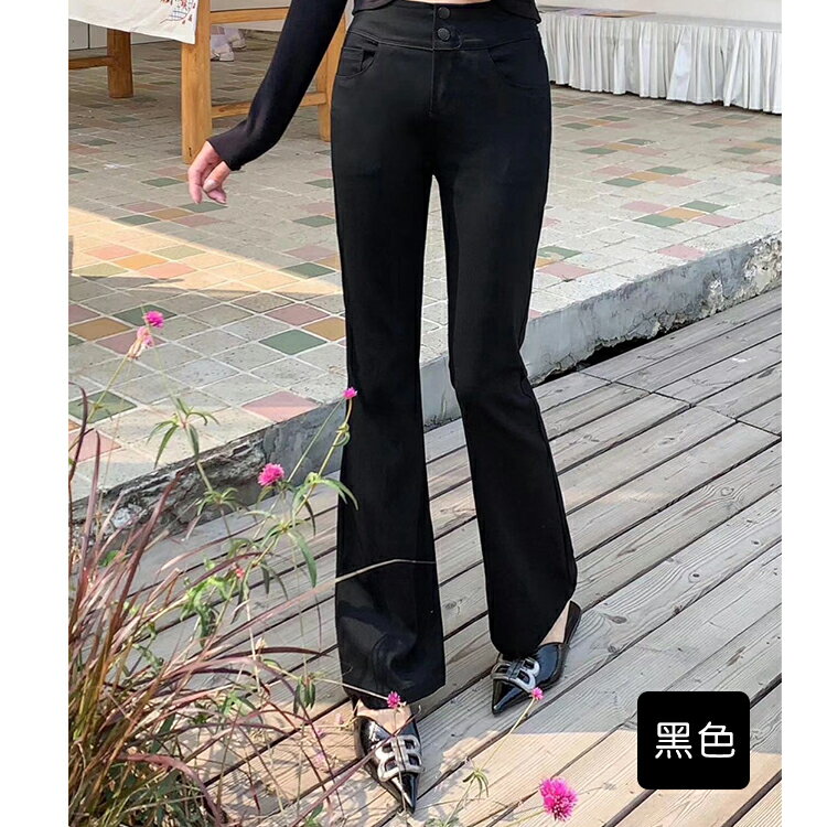 超彈雙扣修飾喇叭褲(S-3L)     【B370287】
