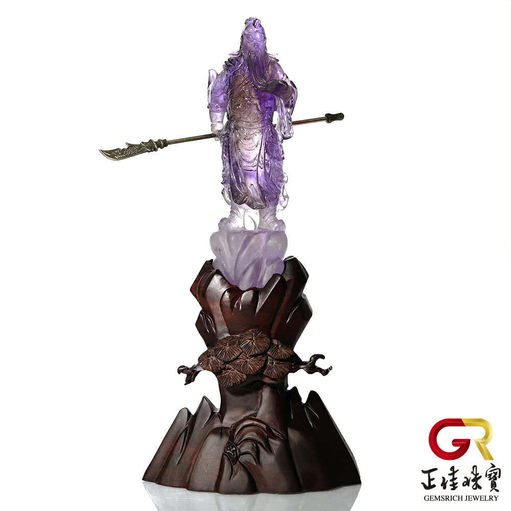 紫水晶 頂級巴西紫晶 武關公雕刻 198g 關聖帝君 紫水晶關公佛像｜手工客製木座