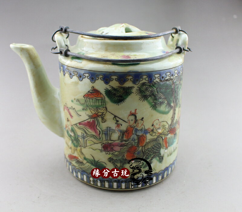 景德鎮陶瓷器 大容量提梁壺 水壺復古懷舊老式茶壺 仿古做舊茶壺1入
