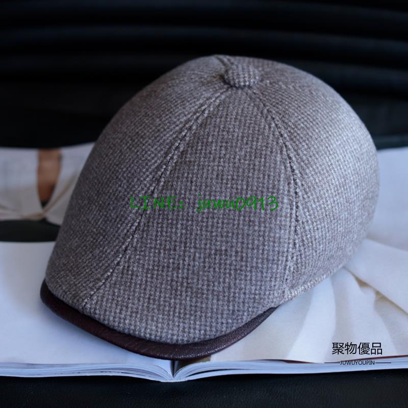 高檔英倫秋冬季加絨貝雷帽男冬季中老年鴨舌帽加厚大頭護耳帽男帽日本【聚物優品】