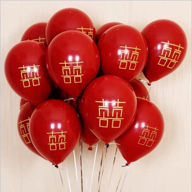 新網紅喜字氣球金屬寶石石榴紅氣球浪漫婚禮婚房裝飾生日派對布置