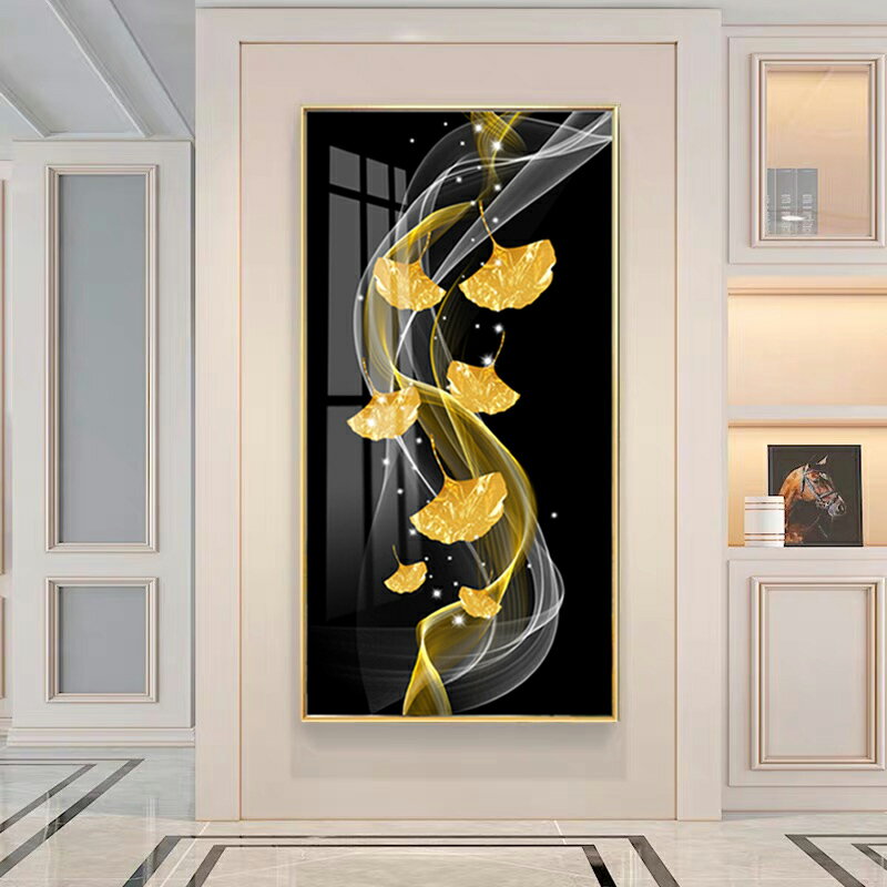 鉆石畫滿鉆新款客廳現代輕奢鉆石繡豎版玄關十字繡黃金葉