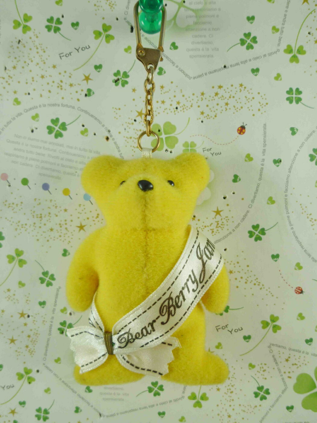 【震撼精品百貨】泰迪熊 Teddy Bear 絨毛鎖圈-黃(白條) 震撼日式精品百貨
