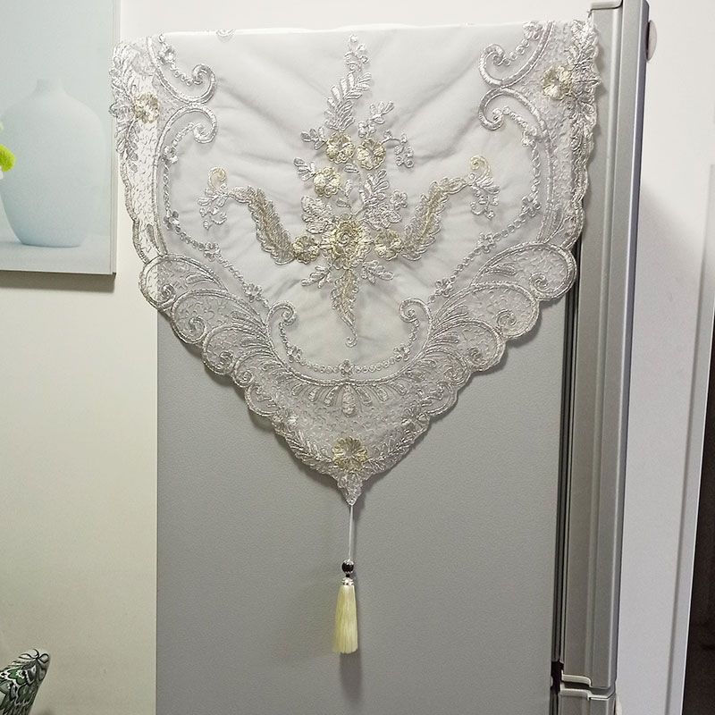 銀灰色大氣冰箱蓋布布藝蕾絲刺繡立體圖案冰柜客廳冰箱巾萬能蓋布