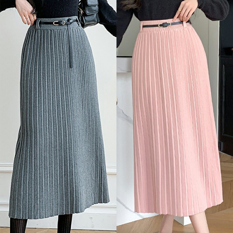 【巴黎精品】現貨+預購高腰顯瘦半身裙中長裙A字裙子大碼洋裝休閒大尺碼女裝-百褶針織包臀女裙子5色a1lg72