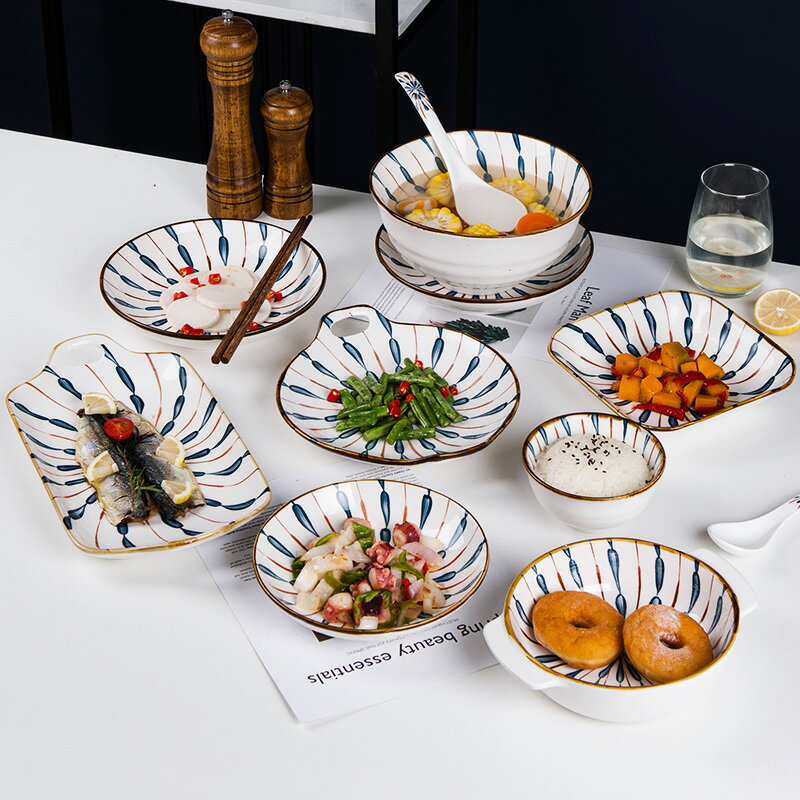 日式餐具陶瓷碗碟套裝家用碗盤筷碟組合創意個性面碗飯碗盤子魚盤