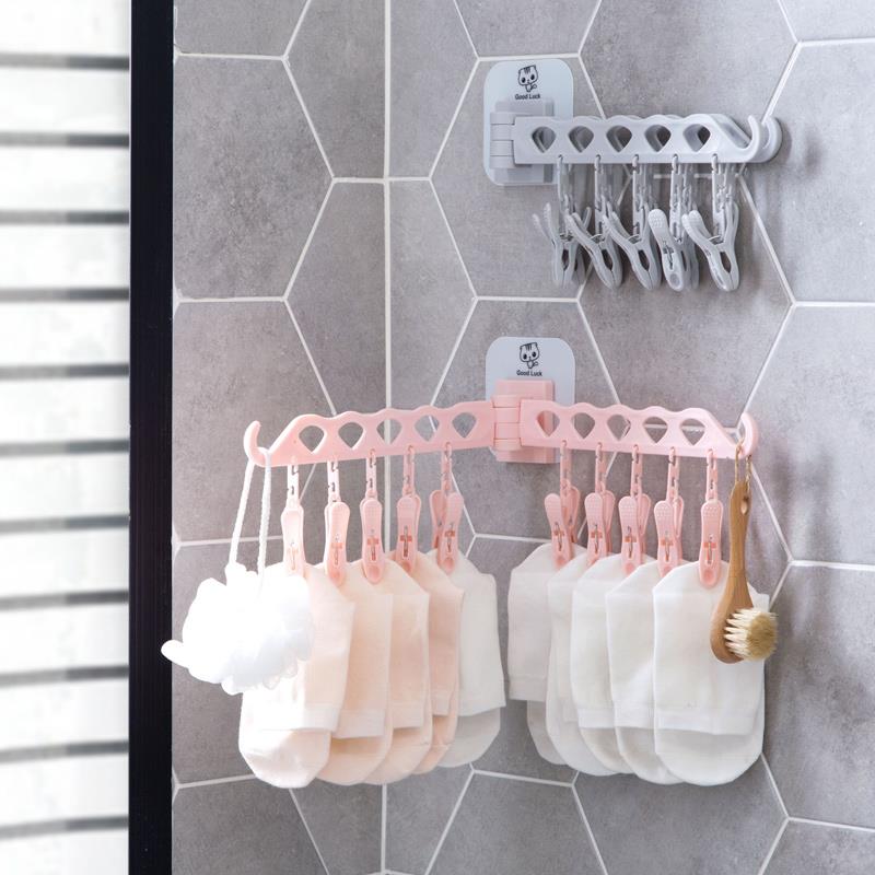 家庭洗手間夾子晾衣架室內多壁掛式功能晾曬架襪子夾折疊襪架