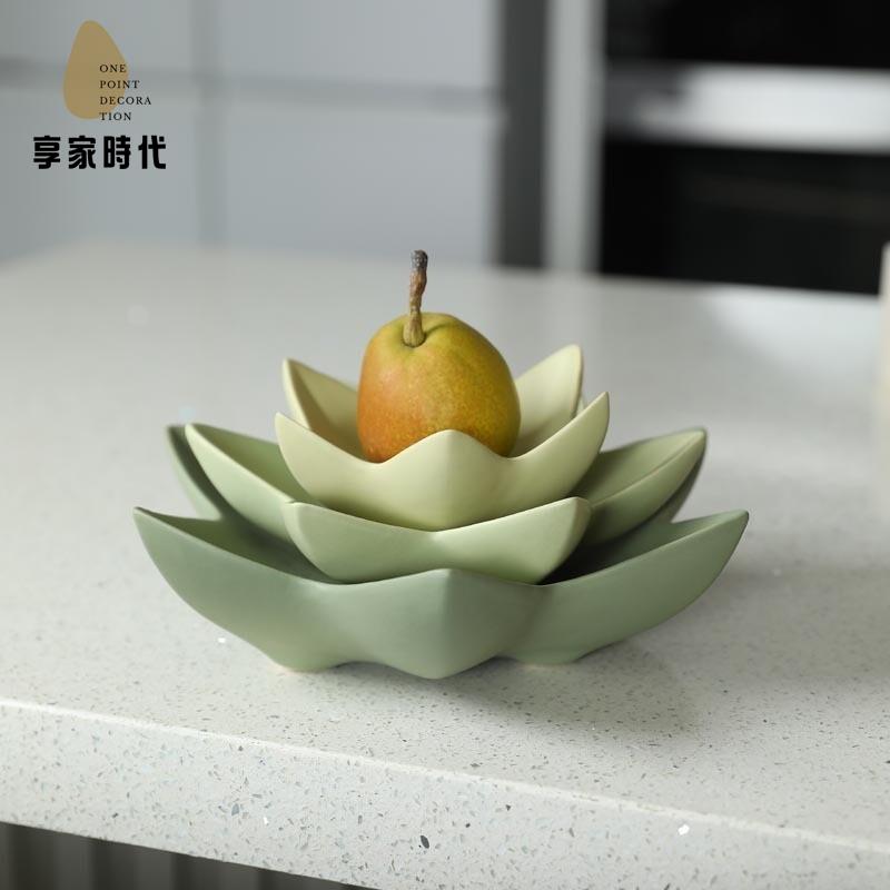 擺件 綠色蓮花 陶瓷 水果盤擺件 家用客廳瓜子干果茶幾零食糖果盤