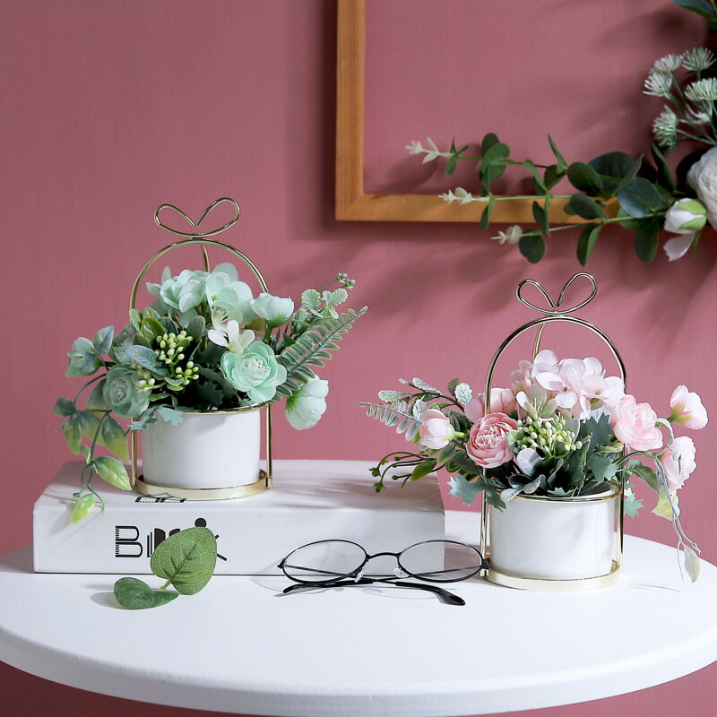 北歐ins仿真綠植盆栽擺件創意假花植物客廳室內桌面小裝飾花擺設1入