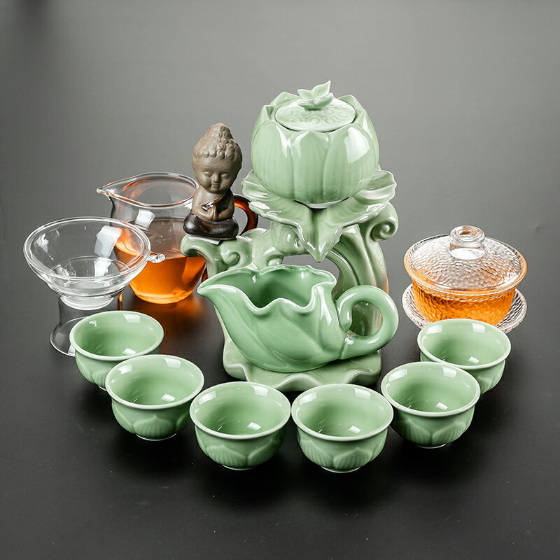 懶人茶具套裝家用陶瓷功夫茶碗石磨茶壺茶杯辦公室自動旋轉泡茶器