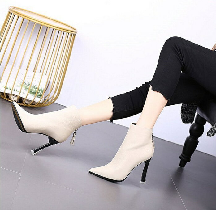 韓版 細跟短靴 高跟鞋 拉鍊好穿 尖頭靴 短靴 女鞋 細跟高跟鞋 超高跟 6