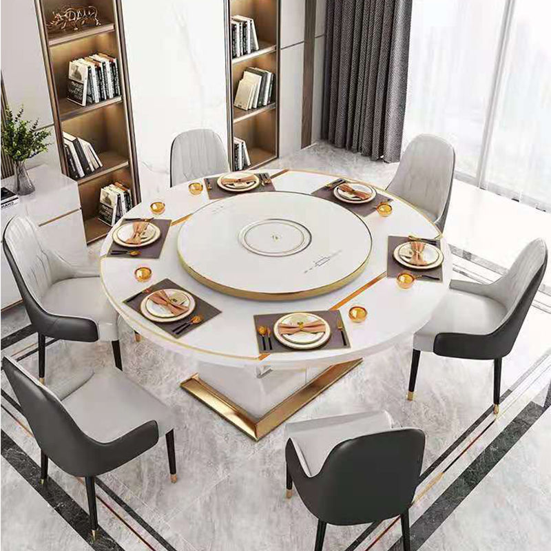 輕奢多功能餐桌椅組合客廳家用可伸縮帶電磁爐飯桌小戶型轉盤餐桌