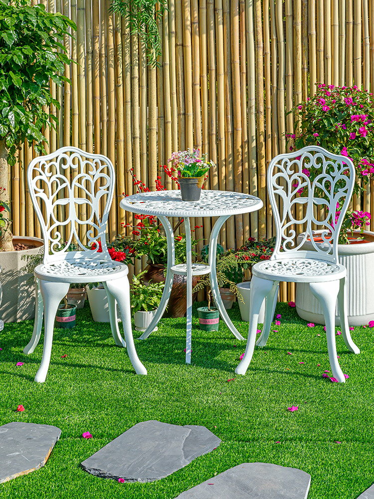 陽臺小桌椅三件套歐式鑄鋁一桌兩椅戶外休閑庭院花園茶幾桌椅組合