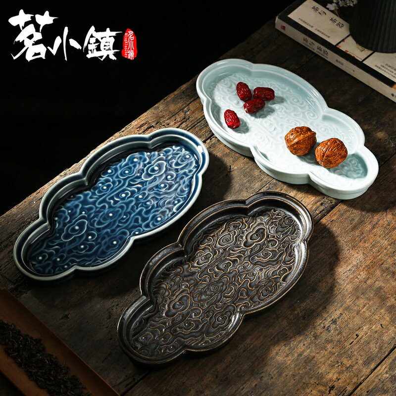 茶點盤創意日式點心果盤家用陶瓷茶具茶道水果堅果碟海棠零食托盤