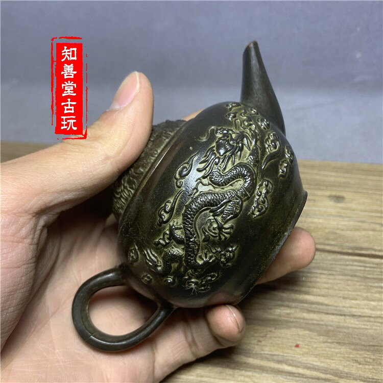 古玩銅器古董雜項收藏仿古老銅純銅乾隆通寶龍銅小茶壺老貨老物件| 協貿