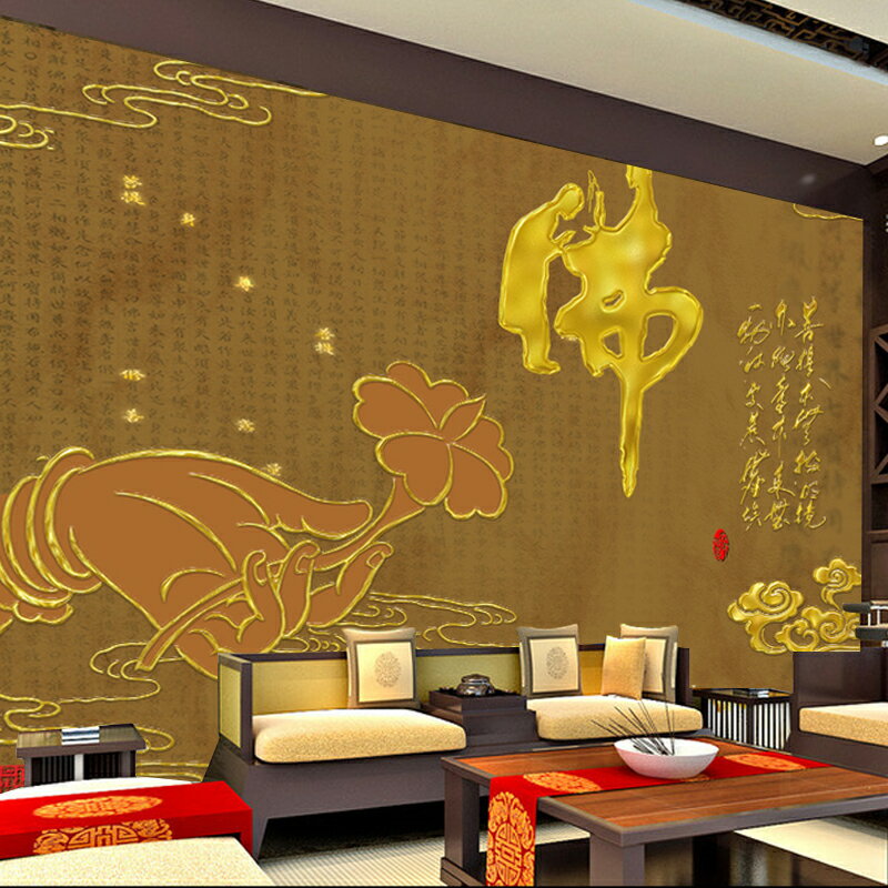 蓮花佛手墻紙佛堂院玉器店壁畫背景墻中式玄關寺院佛堂佛具店桌布