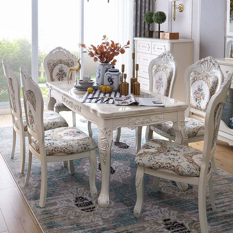 餐桌 歐式餐桌椅組合家用小戶型簡歐長方形大理石飯桌實木睡義