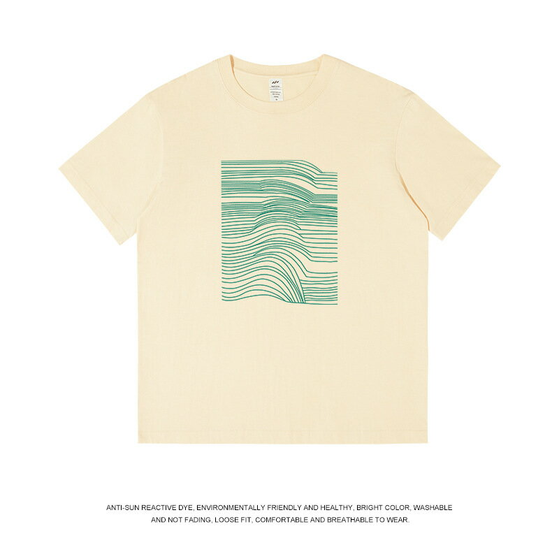【喜挖】春夏季簡約線條印花短袖t恤男230g純棉百搭圓領內搭上衣女情侶裝 0