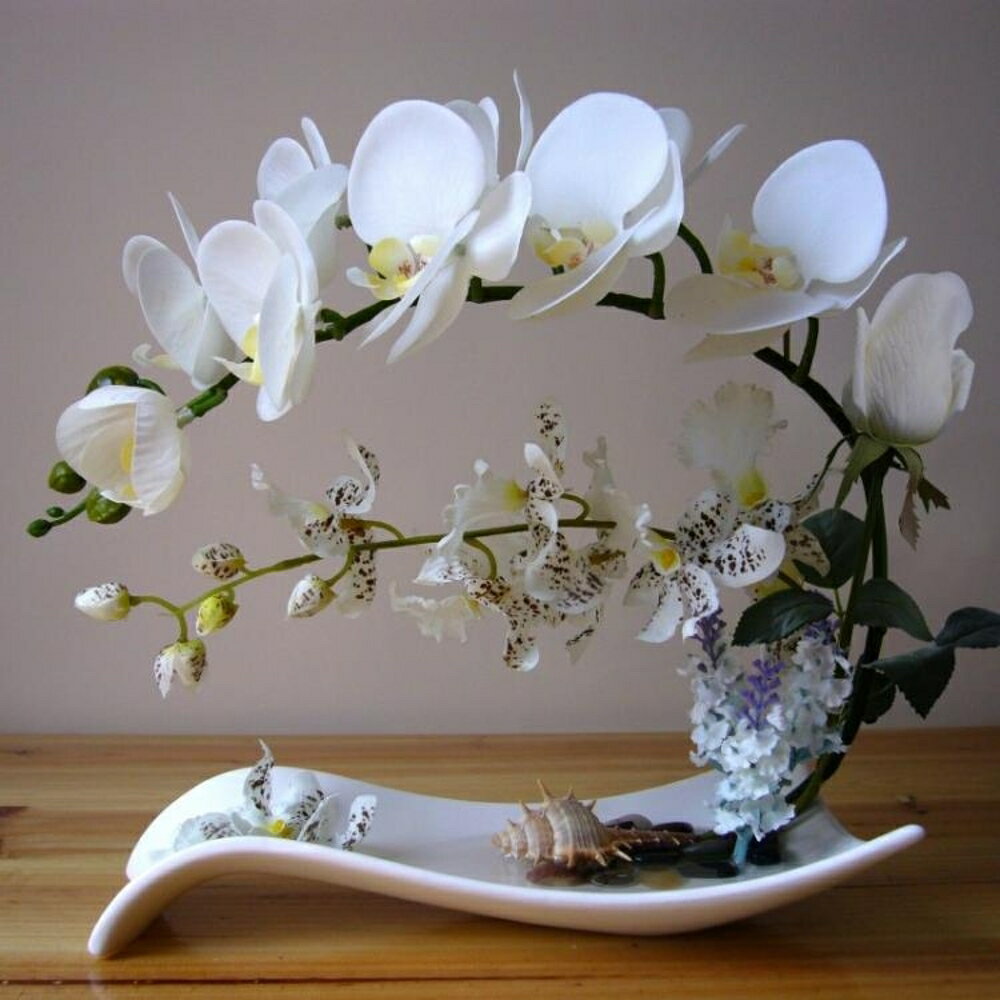 仿真花 手感仿真蝴蝶蘭套裝假花盆栽裝飾花中式餐桌家居客廳玫瑰擺件花藝 曼慕衣櫃