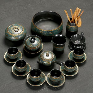 中式復古老柴燒茶具蓋碗泡茶壺整套辦公室會客功夫茶盤家用