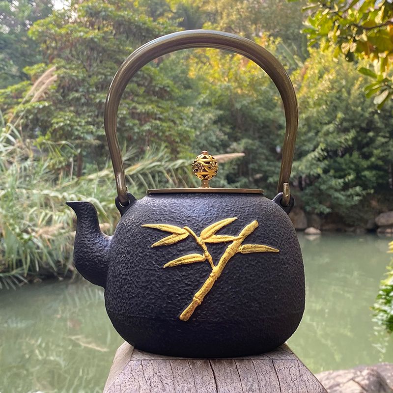工廠直銷 免運 泡茶壺 鑄鐵壺 圍爐煮茶壺 復古提樑壺日式鑄鐵壺純手工無塗層燒水壺描金寬口手提家用鐵茶壺