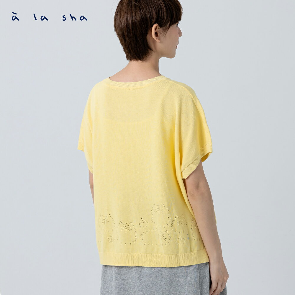 a la sha 蘋果貓洞洞緹花針織上衣