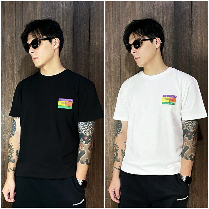 美國百分百【全新真品】Tommy Hilfiger 短袖 棉質 T恤 TH 上衣 logo 短T 黑色/白色 CW72