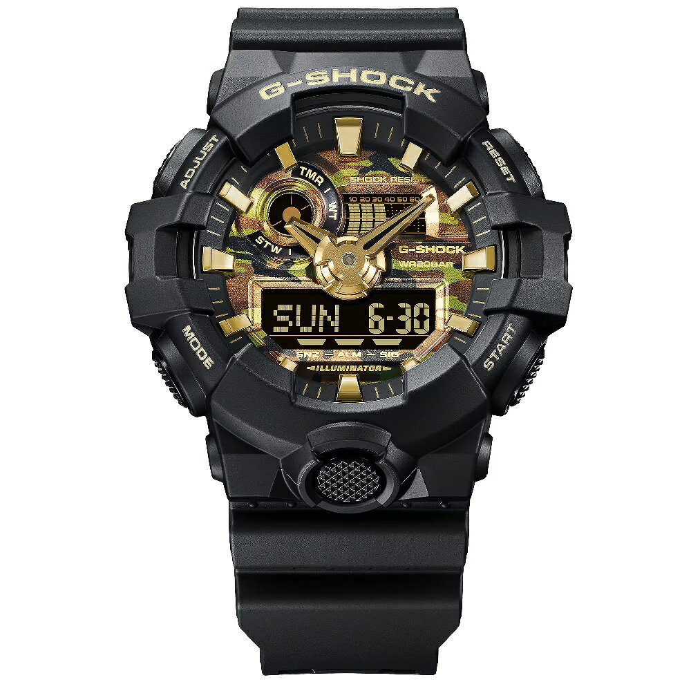 CASIO卡西歐 G-SHOCK GA-700 系列 GA-700CF-1A  金色迷彩雙顯時尚腕錶  黑色 53.4mm｜樂天領券現折★全館特惠中★指定刷卡回饋10% 3