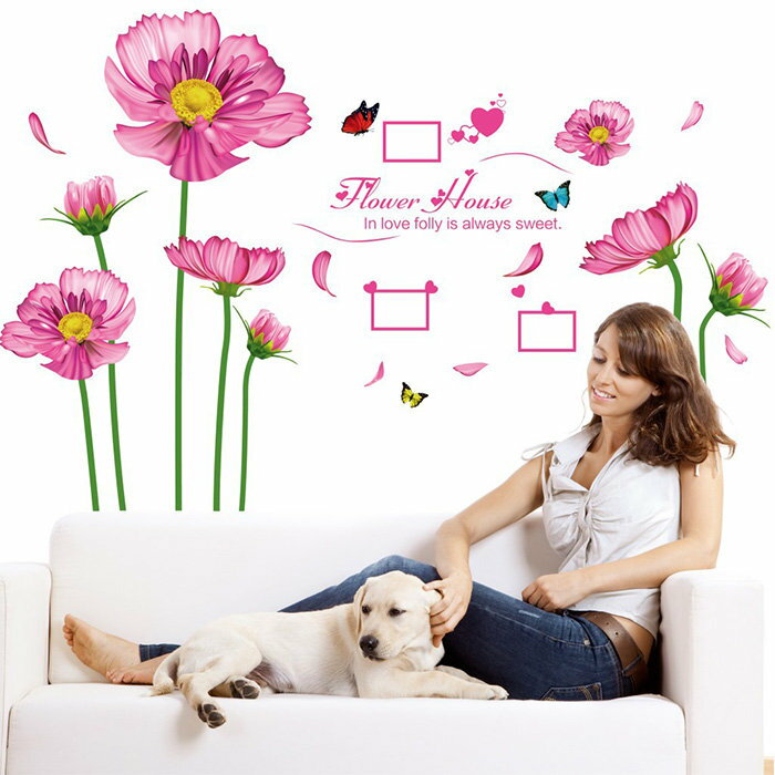 <br/><br/>  新款壁貼 粉色花卉 居家裝飾牆壁貼紙【YV7955】快樂生活網<br/><br/>