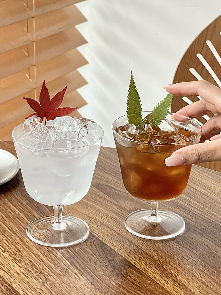 高腳闊口玻璃杯 冰美式拿鐵咖啡杯輕薄特調飲品杯雞尾酒杯子【淘夢屋】