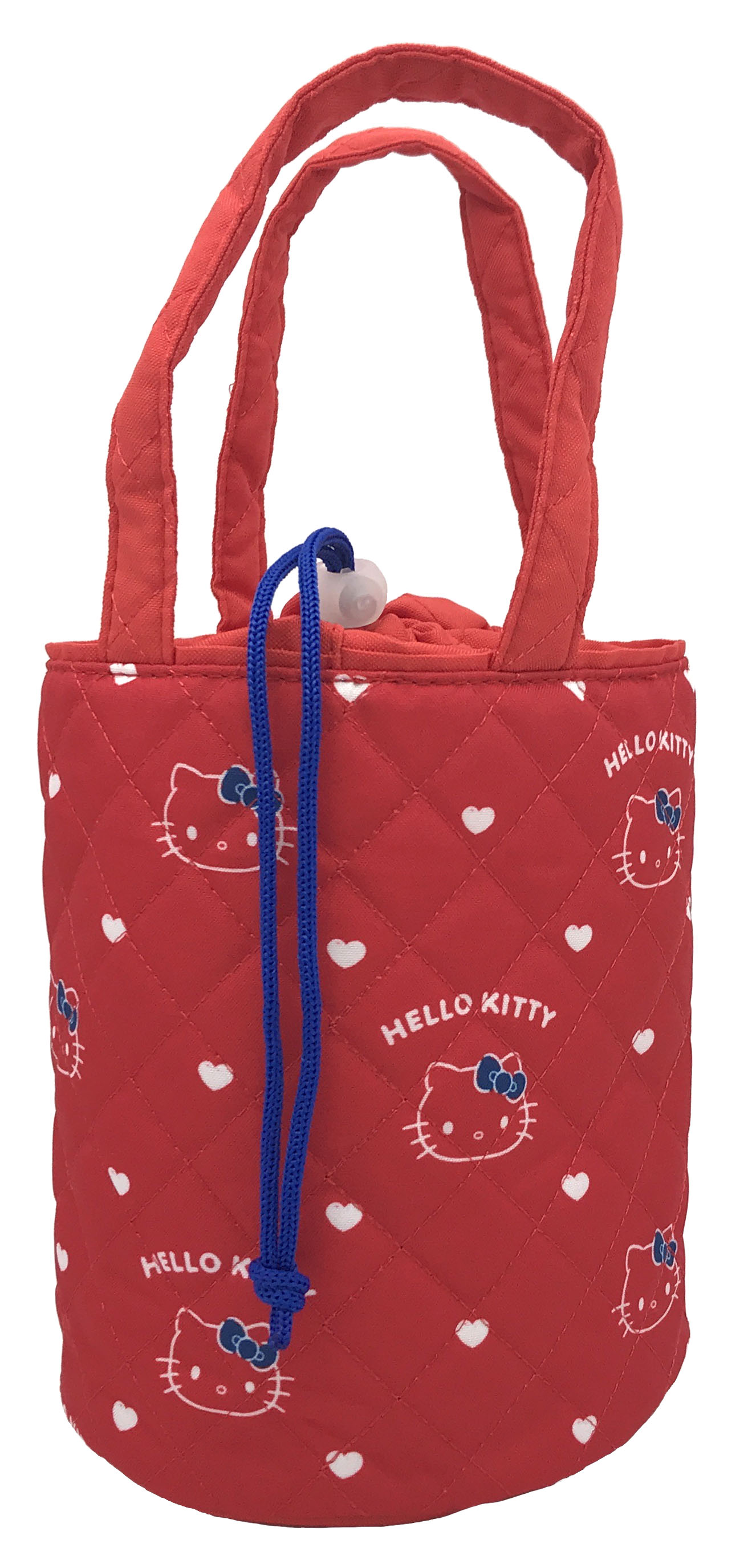 Hello Kitty格紋繡布圓筒束口手提袋