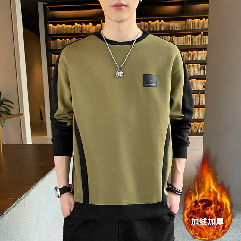 【秋季新品】大碼男裝 休閒衛衣 大學t 加絨或薄款秋冬毛衣純棉長袖T恤韓版青年圓領衛衣春秋修身上衣衫t
