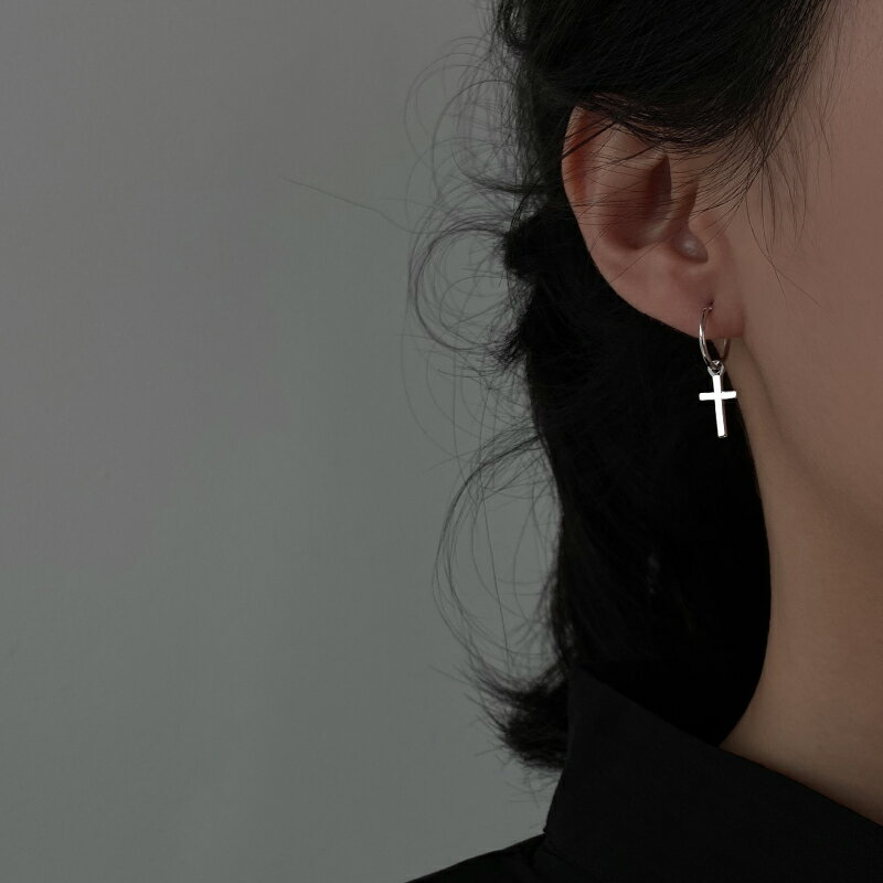 925純銀耳環女年耳圈十字架耳墜新款潮耳釘酷帥耳扣復古耳飾 0