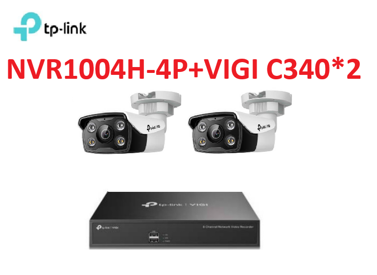 ❤️TP-LINK監控套組 VIGI NVR1004H-4P 4路主機+VIGI C340 全綵槍型網路監控攝影機*2