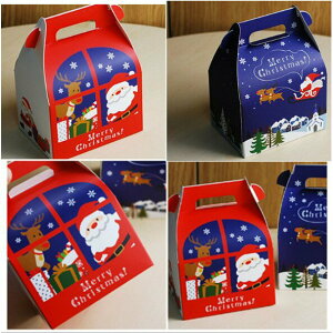 【嚴選現貨】聖誕老人與麋鹿 手提蛋糕盒 聖誕節糖果盒 聖誕節馬芬盒 聖誕節 聖誕節包裝盒 聖誕節包裝袋
