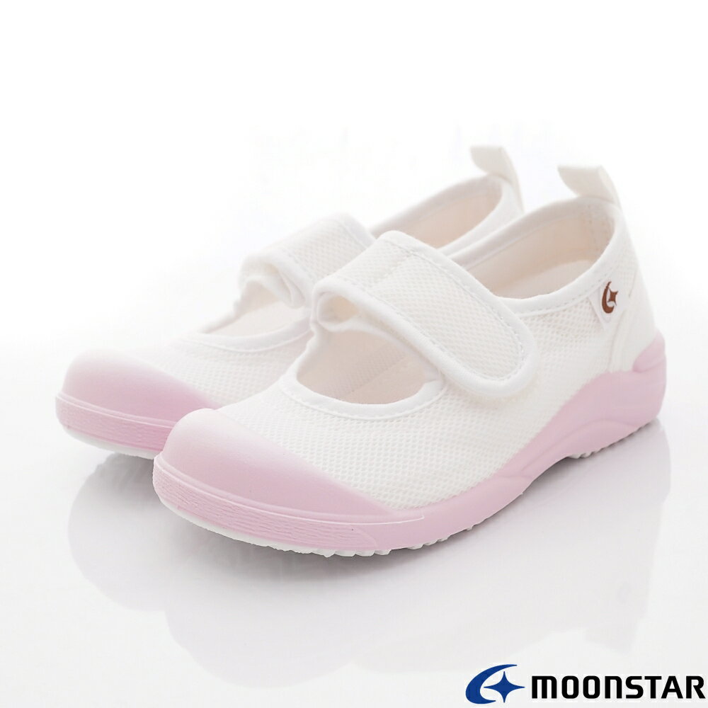 日本月星Moonstar機能童鞋-日本進口綁帶室內鞋N024粉(中大童段)