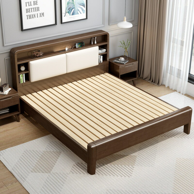 優樂悅~北歐實木床1.8米主臥雙人床現代簡約1.5米儲物床小戶型家用單人床