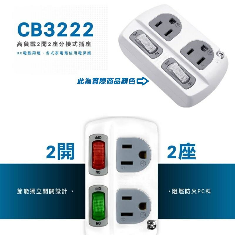 【現貨】多孔插座 電源插座 壁插插座 威電 CB3222 2*2P 電腦壁插 分接式插座 高負載分接式插座 興雲網購