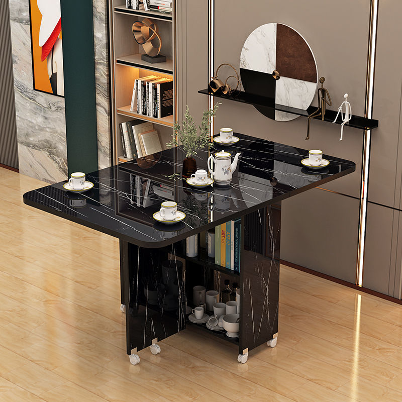 簡易圓形折疊餐桌小戶型家用可移動帶輪長方形簡約多功能吃飯桌子