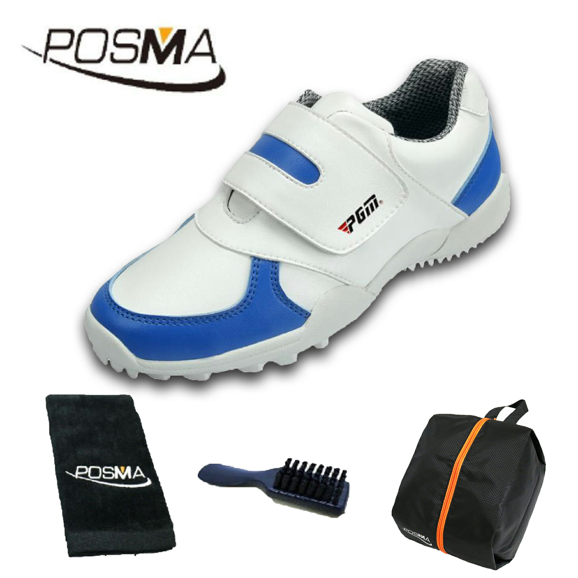 兒童高爾夫球鞋 女童 多色可選 舒適透氣好看 GSH054藍 配POSMA鞋包 2合1清潔刷 高爾夫球毛巾