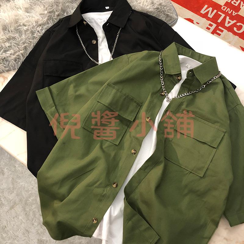 男士襯衫男短袖港風日系休閑寬松工裝男士百搭男夏季【倪醬小鋪】