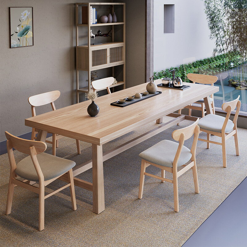 APP下單享點數9% 餐桌家用小戶型飯桌北歐實木腿長方形餐桌椅組合簡約客廳洽談桌子