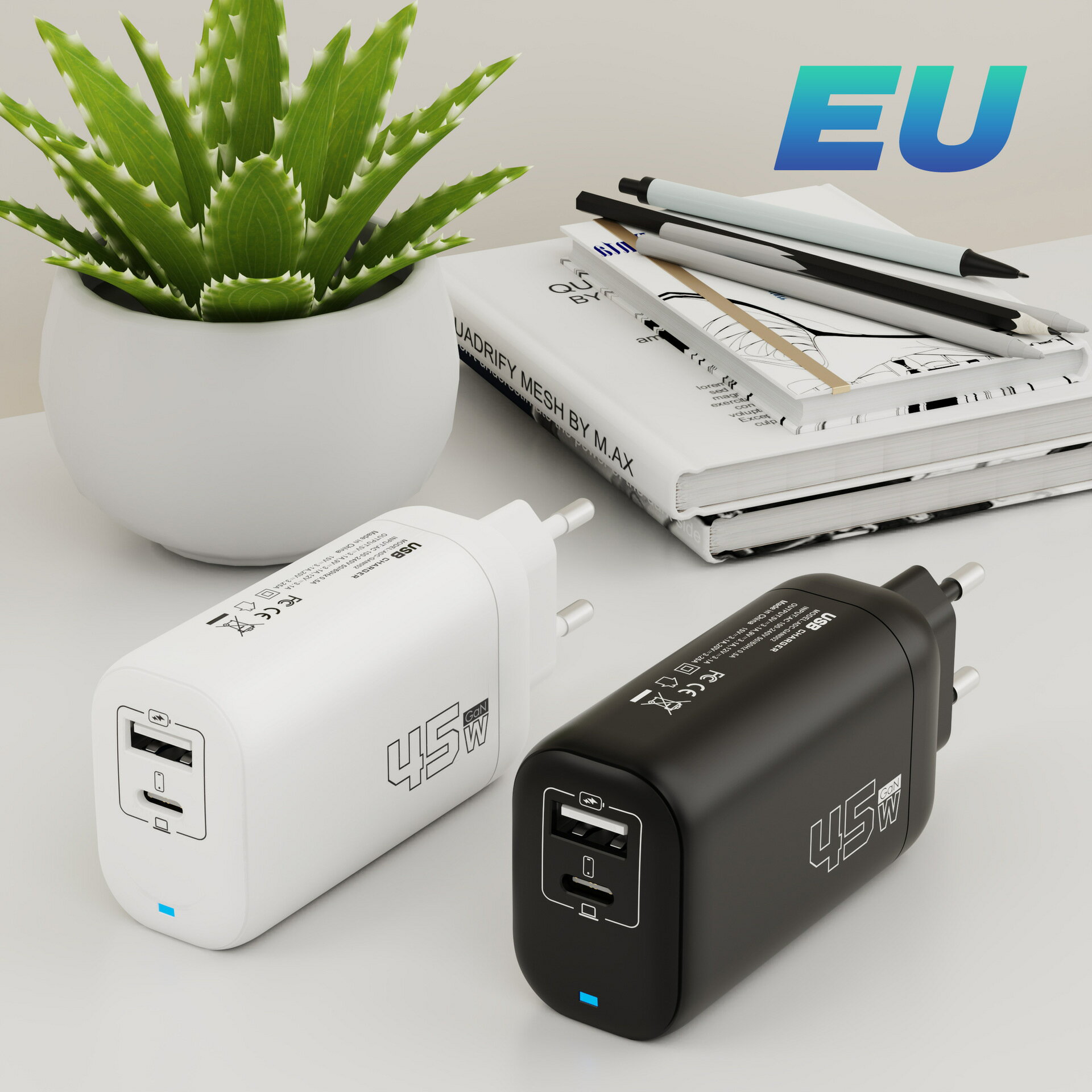 PD+USB足45W氮化鎵Gan手機筆記本充電器歐美英規TYPE-C+USB充電頭【Snowbelle優選】
