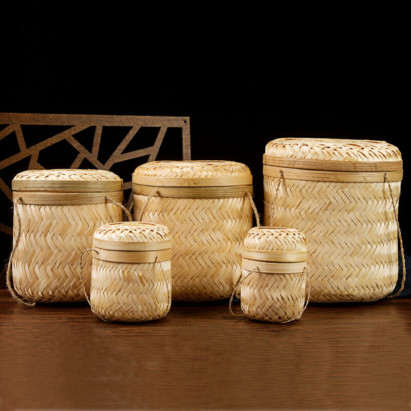 竹編禮盒茶葉罐月餅盒包裝竹桶手工編織雜物收納筐竹籃子手提竹簍