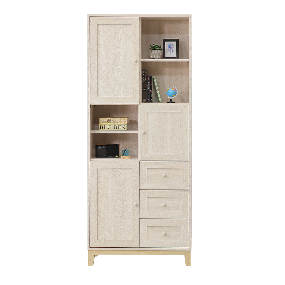 【直人木業】COCO田園奶油風三門三抽書櫃80公分 1